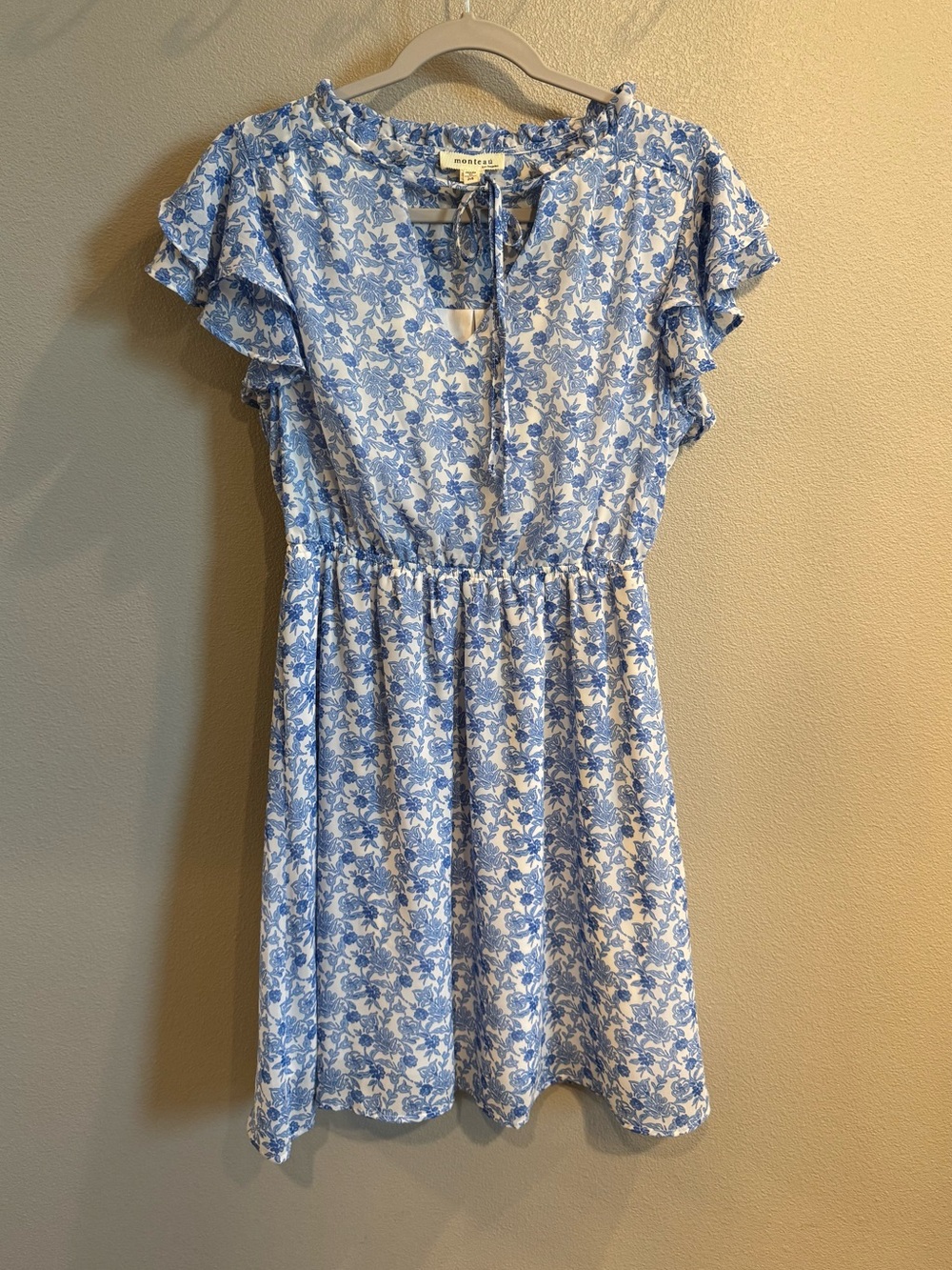 Monteau Blue and White Floral Midi Dress